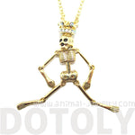 Unique Moveable Human Skeleton Bones Shaped Pendant Necklace With Crown in Gold | DOTOLY