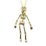 Unique Moveable Human Skeleton Bones Shaped Pendant Necklace With Crown in Gold | DOTOLY