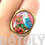 Unique Parakeet Bird Illustrated Resin Adjustable Ring | Animal Jewelry | DOTOLY
