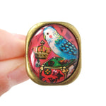 Unique Parakeet Bird Illustrated Resin Adjustable Ring | Animal Jewelry | DOTOLY