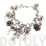 Unique Rose Floral Flower Charm Bracelet in Silver | DOTOLY | DOTOLY