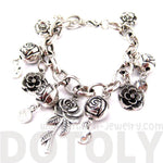 Unique Rose Floral Flower Charm Bracelet in Silver | DOTOLY | DOTOLY