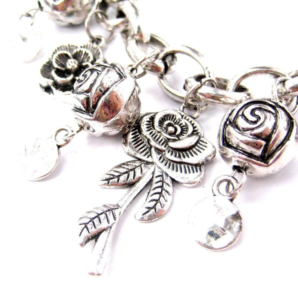 Unique Rose Floral Flower Charm Bracelet in Silver | DOTOLY | DOTOLY