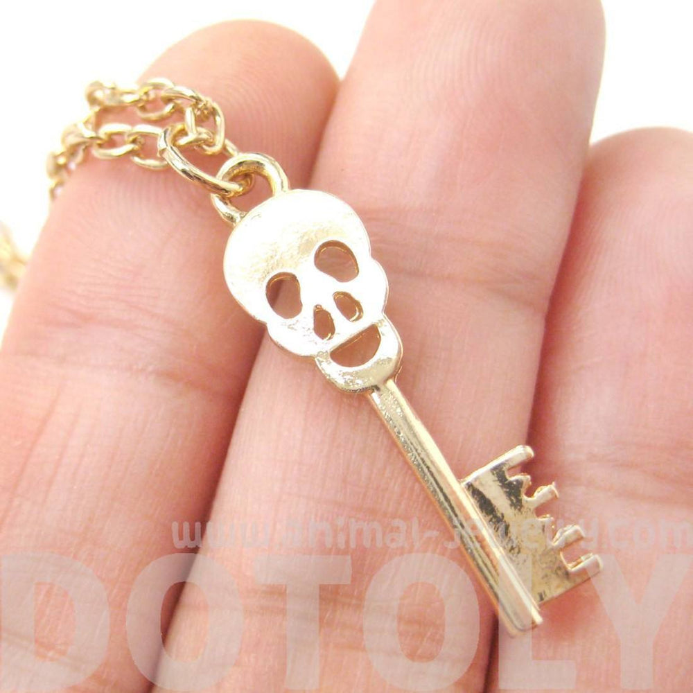 Unique Skeleton Skull Shaped Key Pendant Necklace in Gold | DOTOLY | DOTOLY