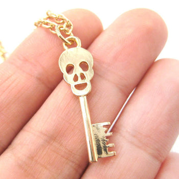 Unique Skeleton Skull Shaped Key Pendant Necklace in Gold | DOTOLY | DOTOLY