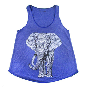 Unisex Abstract Elephant Graphic Print Racerback Tank Top Tee in Blue | DOTOLY