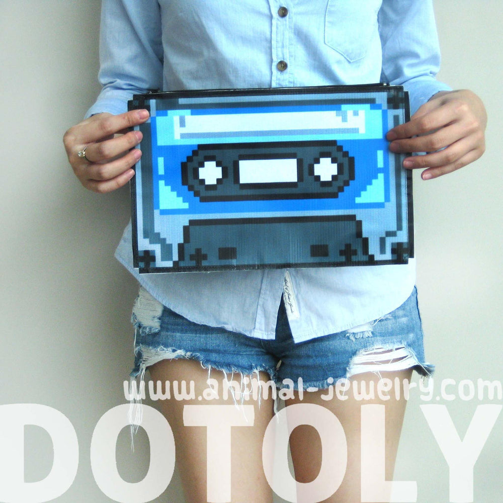 Upcycled Vinyl Classic Retro Cassette Tape Shaped Pixel Clutch Bag | DOTOLY | DOTOLY