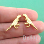 Velociraptor Dinosaur Silhouette Shaped Stud Earrings in Gold | DOTOLY