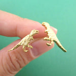 Velociraptor Dinosaur Silhouette Shaped Stud Earrings in Gold | DOTOLY