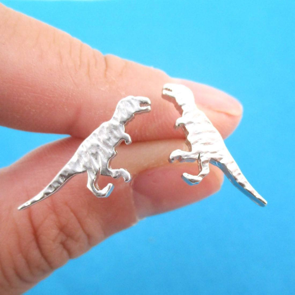 Velociraptor Dinosaur Silhouette Shaped Stud Earrings in Silver | DOTOLY | DOTOLY