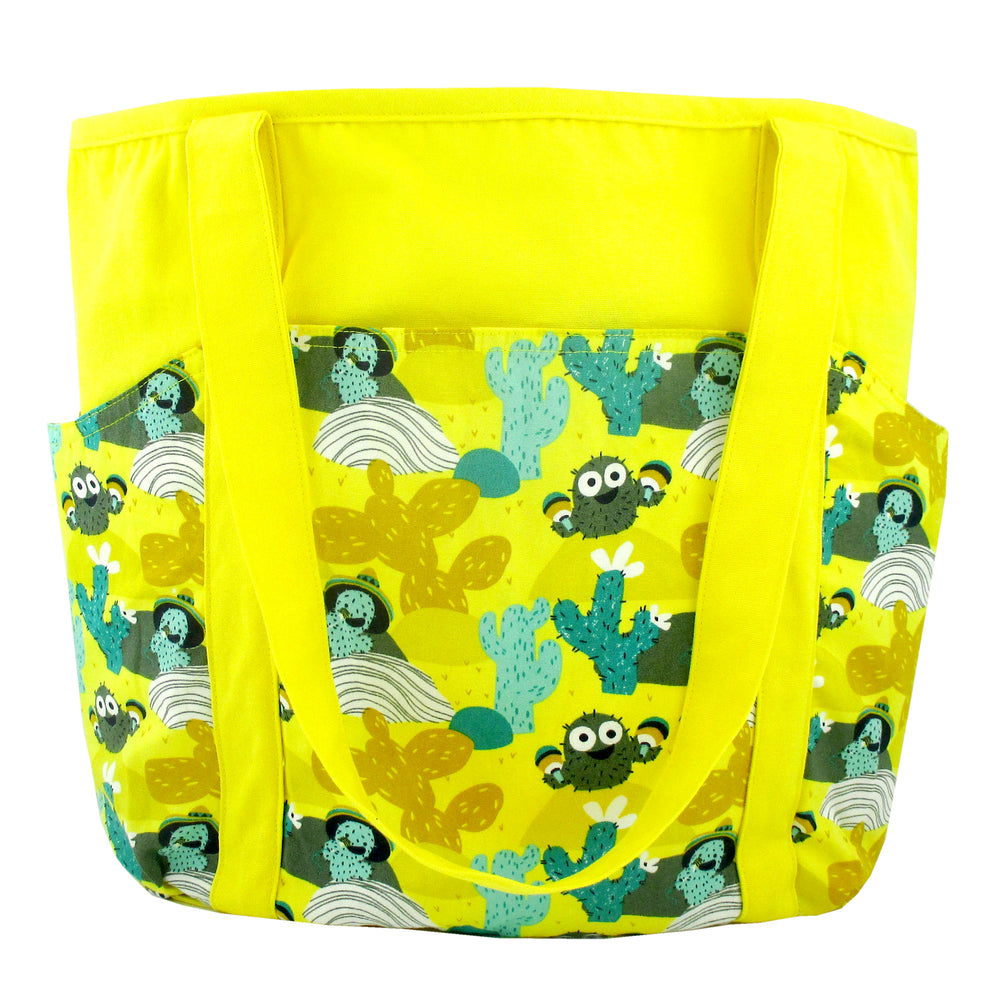 Large Shoulder Tote Diaper Bag with Bright Yellow Desert Cactus Print