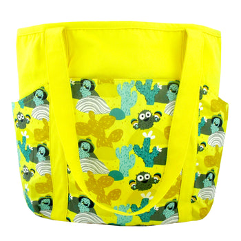 Large Shoulder Tote Diaper Bag with Bright Yellow Desert Cactus Print