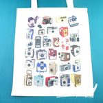 Vintage Antique Camera Print Illustrated Canvas Shopper Tote Bag