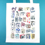 Vintage Antique Camera Print Illustrated Canvas Shopper Tote Bag