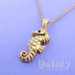 Vintage Inspired Seahorse Shaped Pendant Necklace in Antique Gold