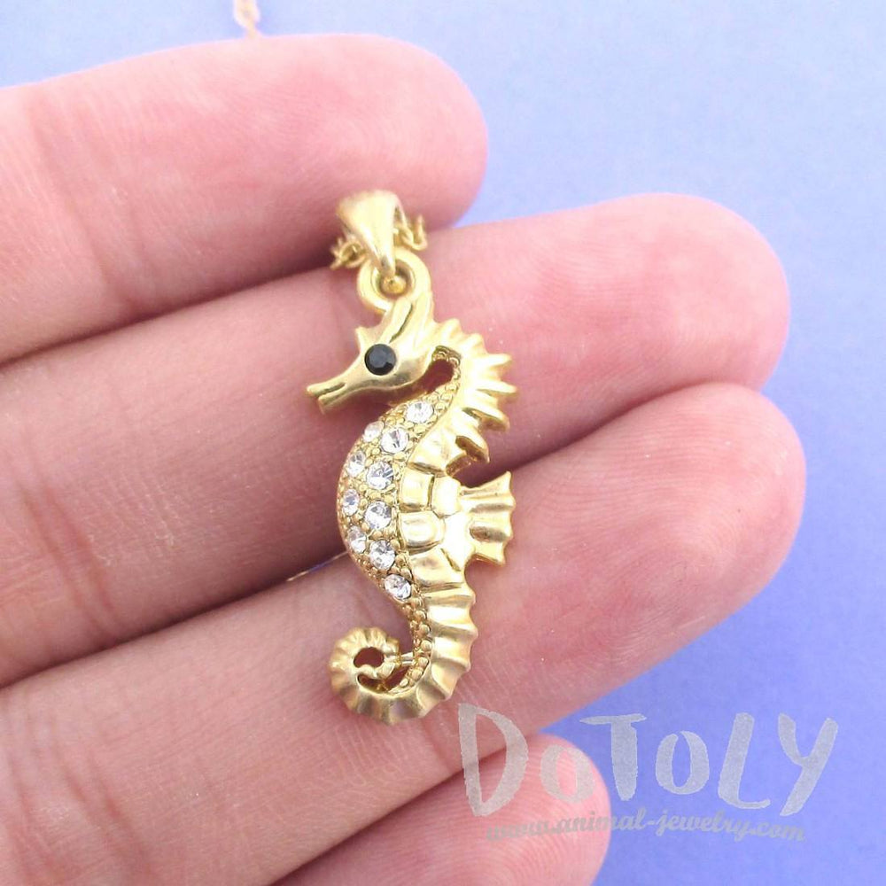 Vintage Inspired Seahorse Shaped Pendant Necklace in Antique Gold