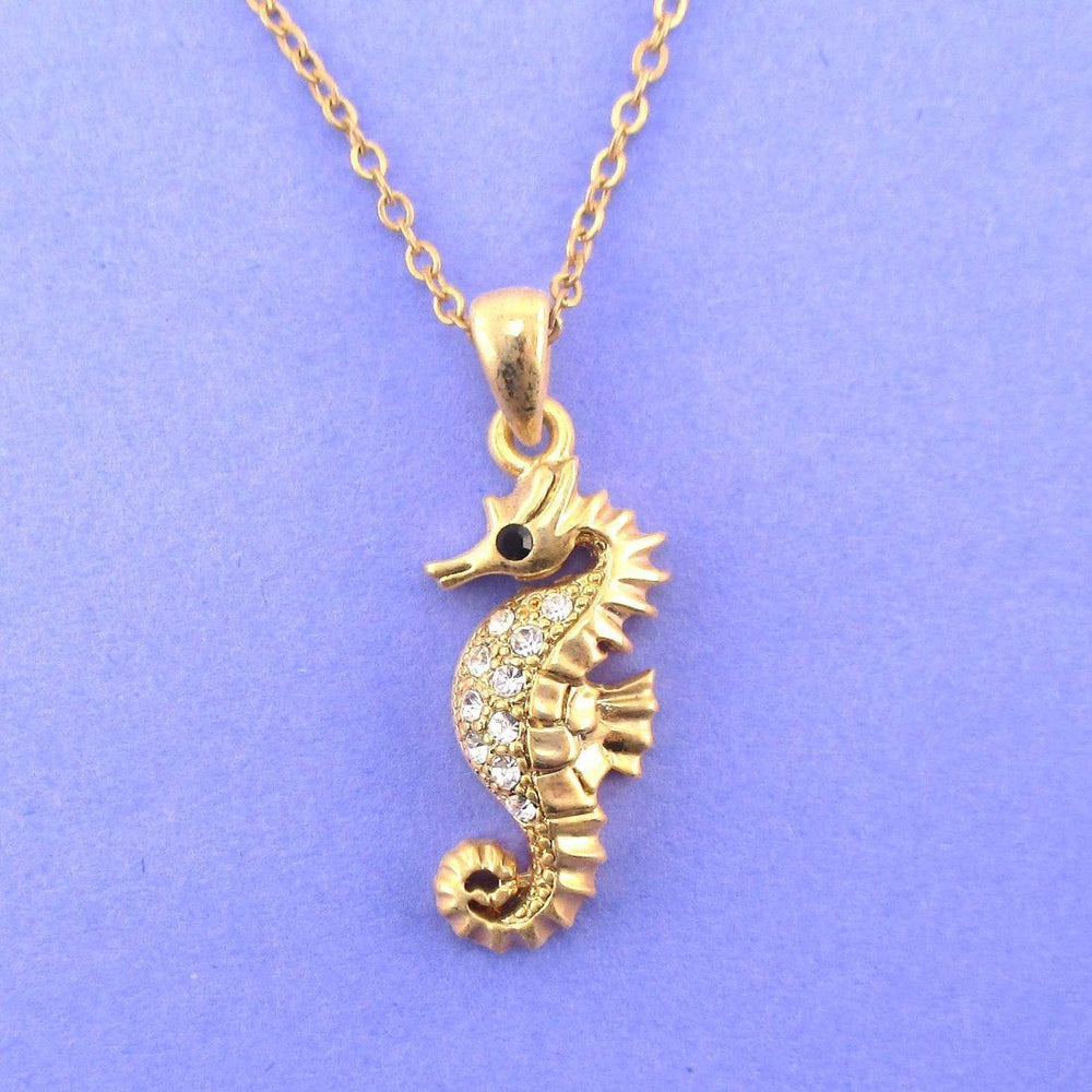 Vintage Inspired Seahorse Shaped Pendant Necklace in Antique Gold