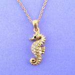 Vintage Inspired Seahorse Shaped Pendant Necklace in Antique Gold