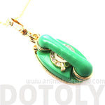 Vintage Rotary Telephone Shaped Pendant Necklace in Green | Limited Edition Jewelry | DOTOLY