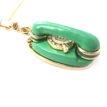 Vintage Rotary Telephone Shaped Pendant Necklace in Green | Limited Edition Jewelry | DOTOLY