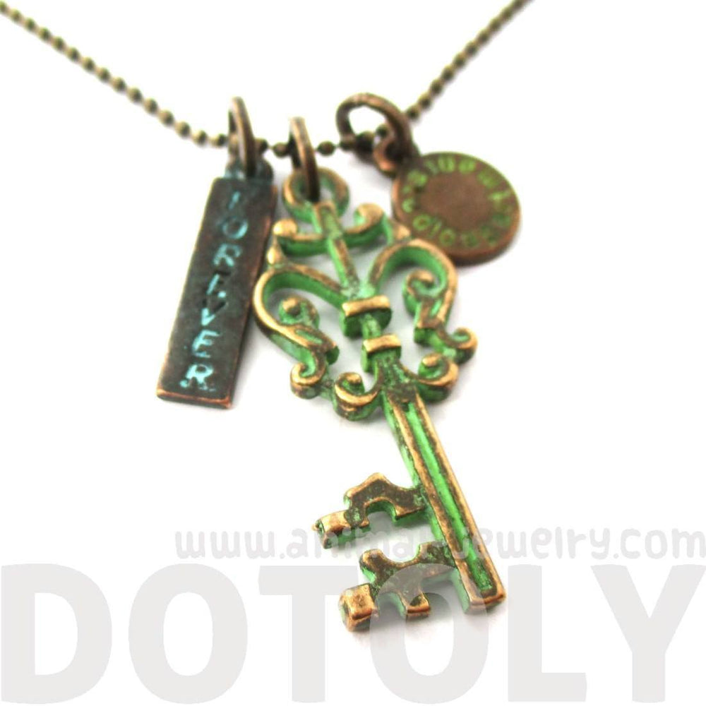 Vintage Skeleton Key and Forever Charm Necklace in Brass | DOTOLY | DOTOLY