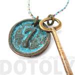 Vintage Skeleton Key and Round Room Number Pendant Necklace in Brass | DOTOLY | DOTOLY