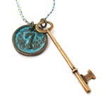 Vintage Skeleton Key and Round Room Number Pendant Necklace in Brass | DOTOLY | DOTOLY