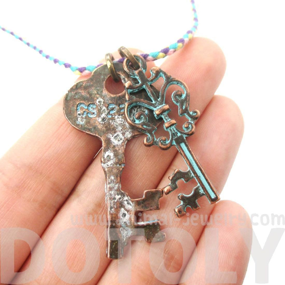 Vintage Skeleton Key Charm Necklace in Brass with Turquoise Details | DOTOLY | DOTOLY