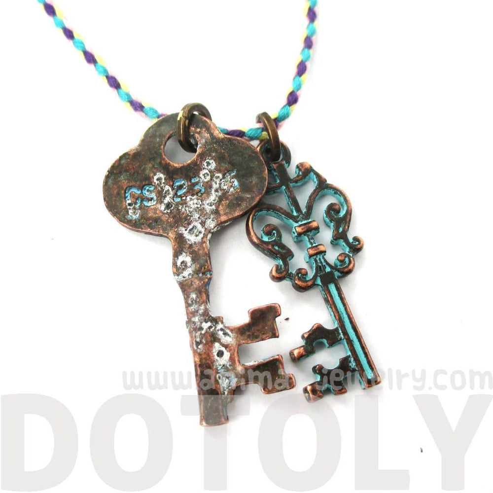 Vintage Skeleton Key Charm Necklace in Brass with Turquoise Details | DOTOLY | DOTOLY