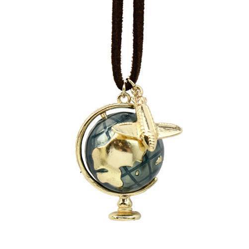 Vintage Style Spinning Earth Globe and Airplane Pendant Necklace | DOTOLY | DOTOLY