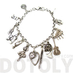 Violin Piano Treble Clef Ballerina Trumpet Shaped Charm Musical Themed Bracelet in Silver | DOTOLY