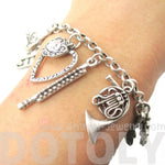 Violin Piano Treble Clef Ballerina Trumpet Shaped Charm Musical Themed Bracelet in Silver | DOTOLY