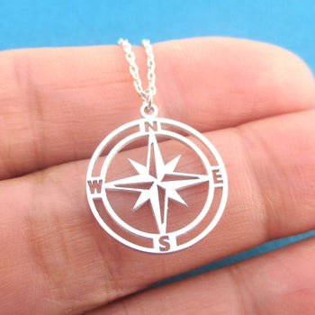 Wanderlust Long Distance Adventure Themed Compass Shaped Pendant Necklace