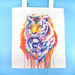 Watercolor Tiger Illustration Rainbow Canvas Shopper Tote Bag | DOTOLY