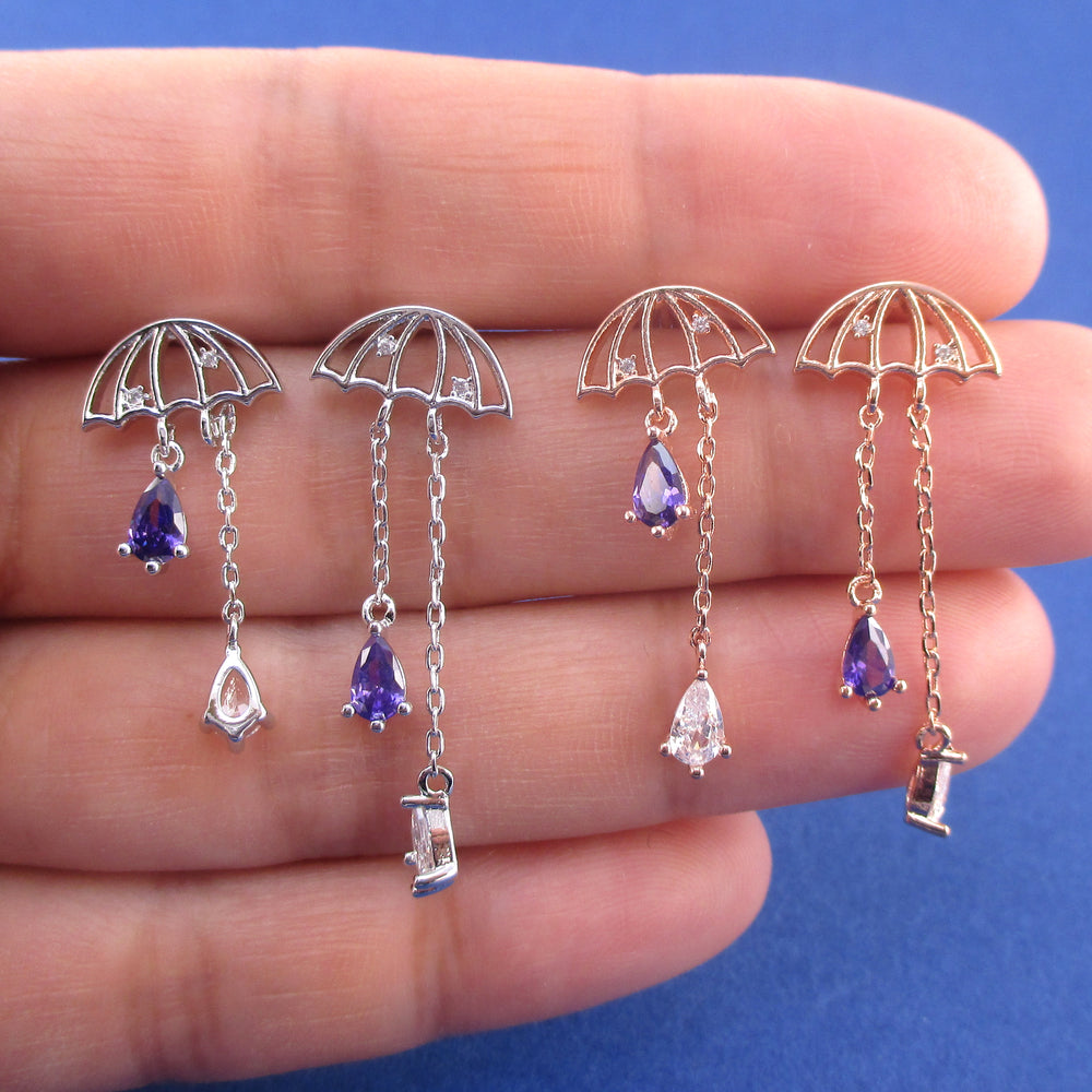 Weather Inspired Rainy Day Umbrella Shaped Drop Dangle Stud Earrings