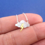 Weather Inspired Thunder Storm Cloud Lightning Bolt Pendant Necklace