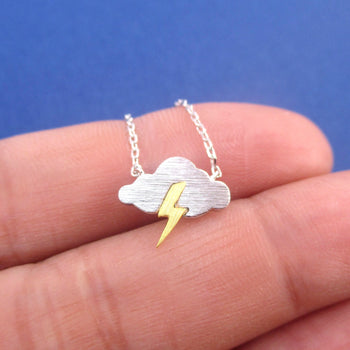 Weather Inspired Thunder Storm Cloud Lightning Bolt Pendant Necklace