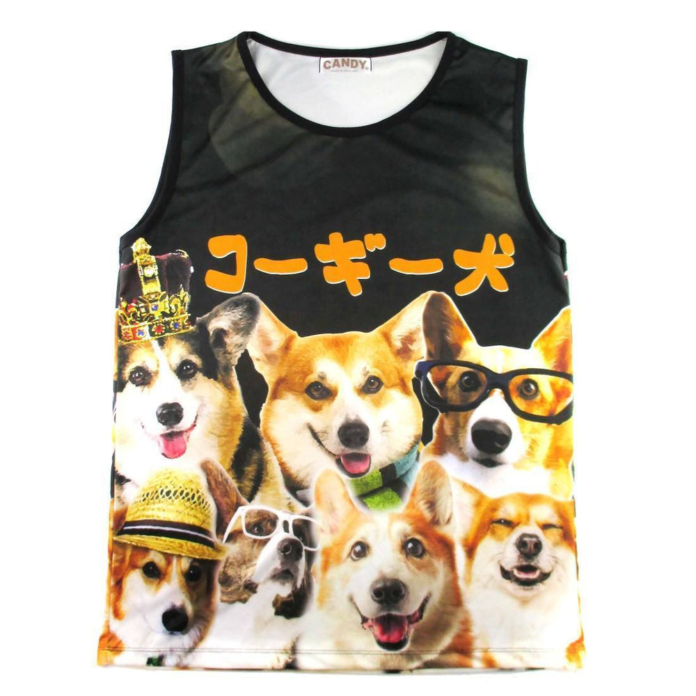 Welsh Corgis Making Funny Faces Graphic Print Oversized Unisex Tank Top | DOTOLY