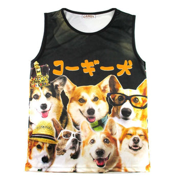 Welsh Corgis Making Funny Faces Graphic Print Oversized Unisex Tank Top | DOTOLY