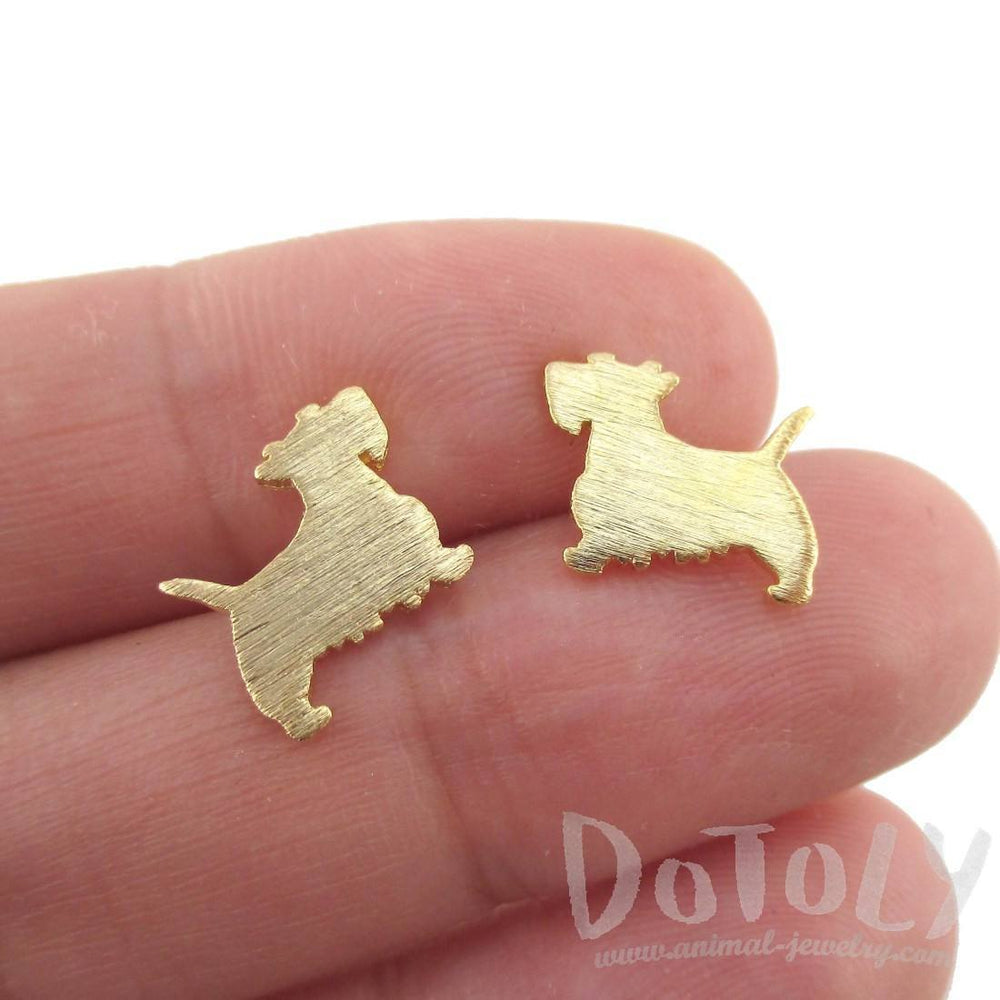 West Highland Terrier Dog Shaped Silhouette Stud Earrings in Gold | DOTOLY | DOTOLY