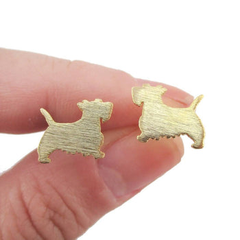 West Highland Terrier Dog Shaped Silhouette Stud Earrings in Gold | DOTOLY | DOTOLY