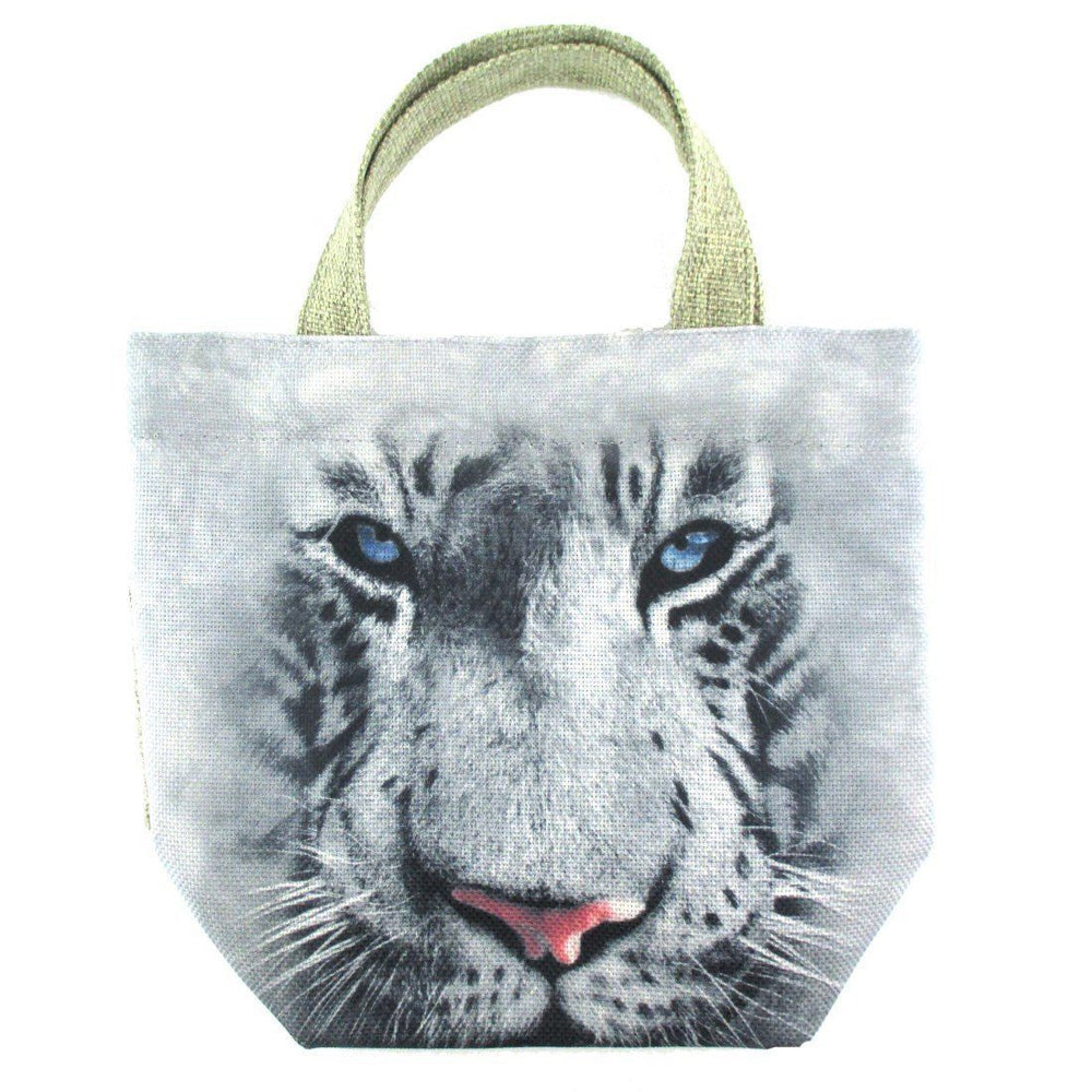 Small White Bengal Tiger Face Print Fabric Small Lunch Tote Bag | DOTOLY | DOTOLY