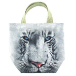 Small White Bengal Tiger Face Print Fabric Small Lunch Tote Bag | DOTOLY | DOTOLY