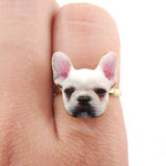 White French Bulldog Puppy Face Shaped Adjustable Ring | Animal Jewelry | DOTOLY