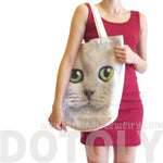 White Kitty Cat Face Print Hemp Fabric Tote Shopper Bag | Gifts for Cat Lovers | DOTOLY