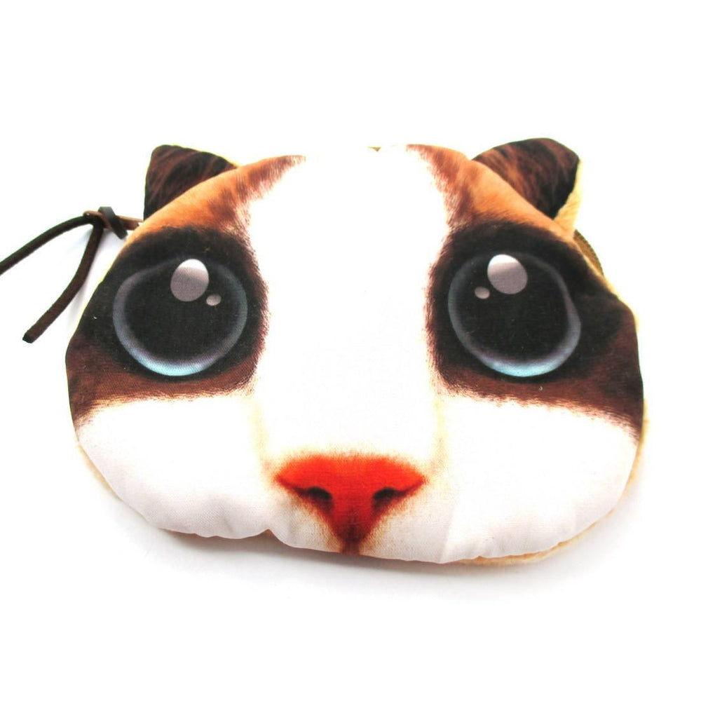 White Kitty Cat Face with Huge Eyes Shaped Soft Fabric Zipper Coin Purse Make Up Bag | DOTOLY