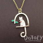 White Kitty Cat Sitting in a Birdcage Shaped Pendant Necklace | Animal Jewelry | DOTOLY