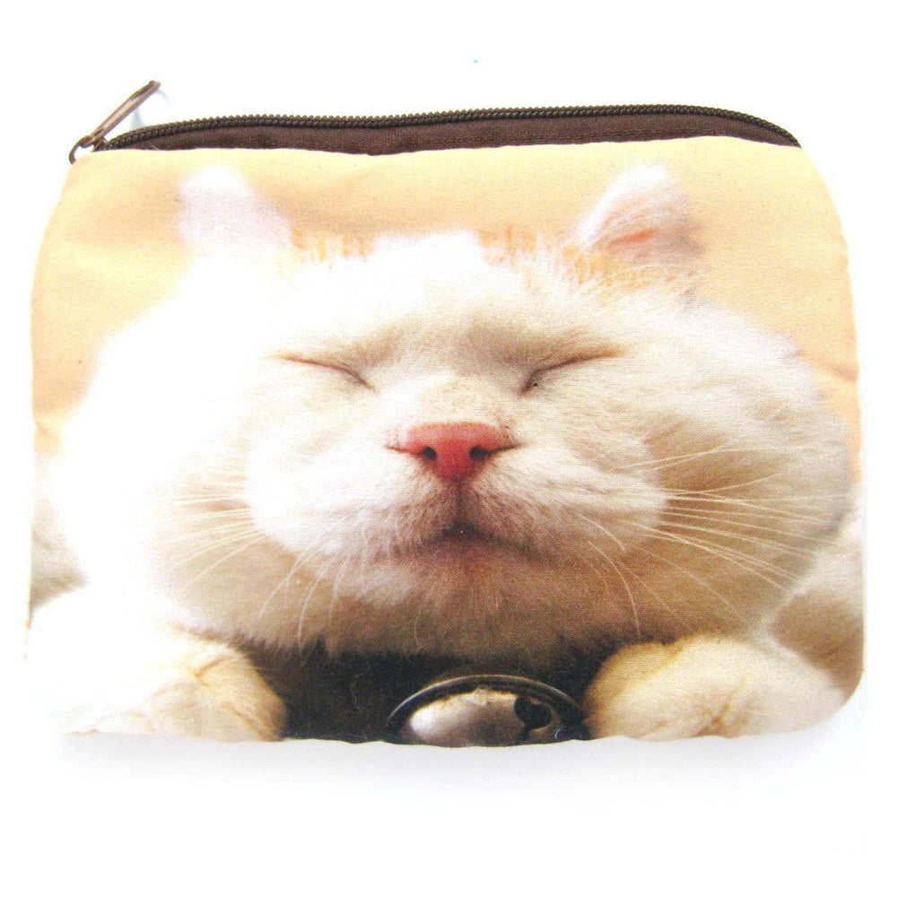 White Kitty Cat Tabby Face Digital Photo Print Animal Coin Purse Make Up Bag | DOTOLY