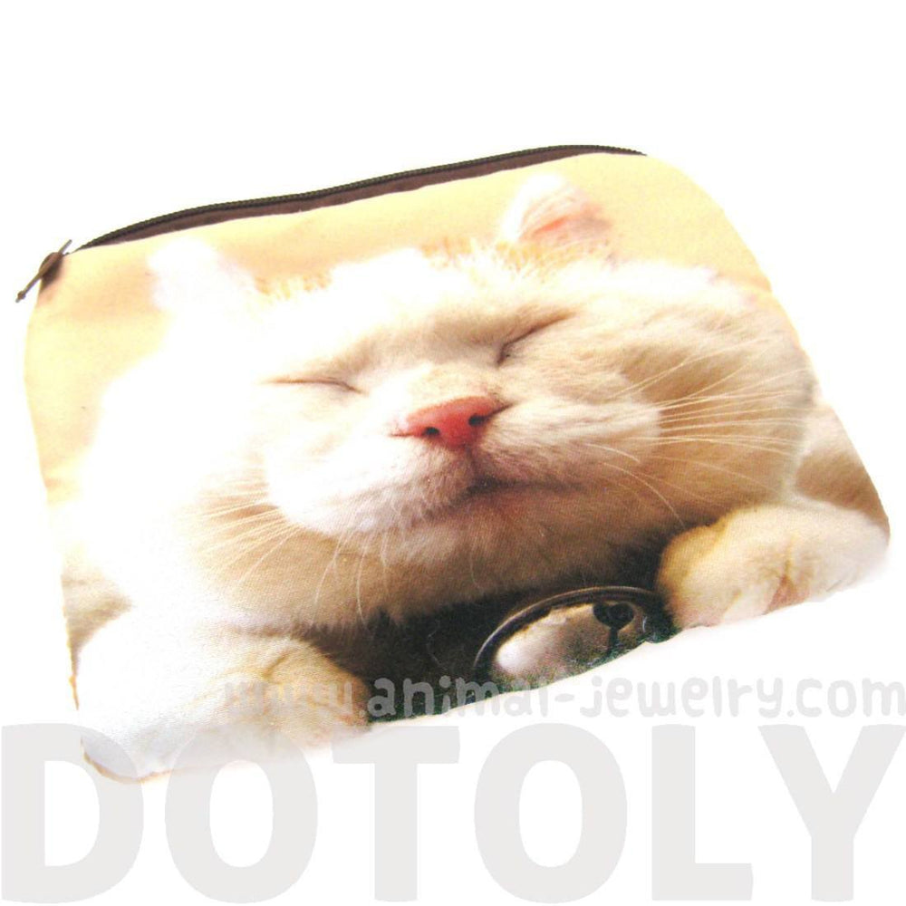 White Kitty Cat Tabby Face Digital Photo Print Animal Coin Purse Make Up Bag | DOTOLY