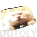 White Kitty Cat Tabby Face Digital Photo Print Animal Coin Purse Make Up Bag | DOTOLY